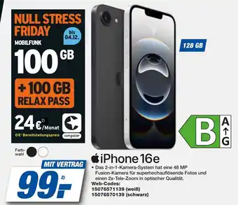 expert Techno Land iPhone 16e + MOBILFUNK 100 GB Angebot
