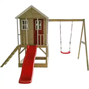 toom Baumarkt Wendi Toys Holz-Stelzenhaus 'Alpaka' natur mit Rutsche, Schaukel und Sandkasten 290 x 350 x 242 cm Angebot
