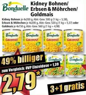 Norma Bonduelle Kidney Bohnen/ Erbsen & Möhrchen/ Goldmais Angebot