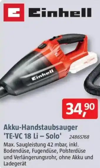 Bauhaus Einhell Akku-Handstaubsauger 'TE-VC 18 Li - Solo' Angebot