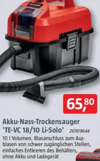 Bauhaus Akku-Nass-Trockensauger 'TE-VC 18/10 Li-Solo' Angebot