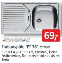 Bauhaus ADMIRAL Einbauspüle 'ET 78′ Angebot