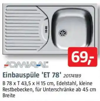 Bauhaus ADMIRAL Einbauspüle 'ET 78′ Angebot