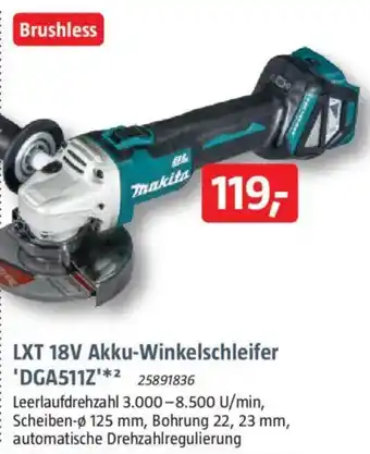 Bauhaus Makita LXT 18V Akku-Winkelschleifer 'DGA511Z' Angebot