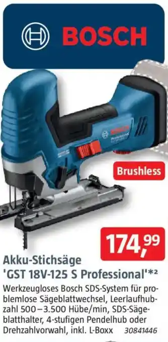 Bauhaus BOSCH Akku-Stichsäge 'GST 18V-125 S Professional' Angebot