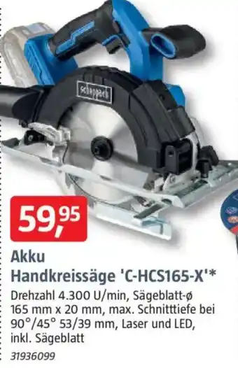 Bauhaus Scheppach Akku Handkreissäge 'C-HCS165-X' Angebot