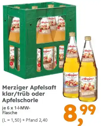 Globus Baumarkt Merziger Apfelsaft klar/trüb oder Apfelschorle Angebot
