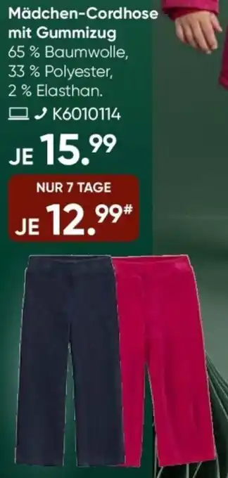 Galeria MANGUUN Mädchen-Cordhose mit Gummizug Angebot