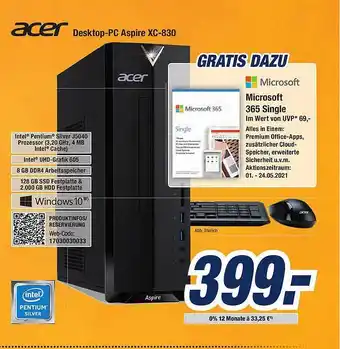 Expert Bening Acer Desktop pc Aspire XC-830 Angebot