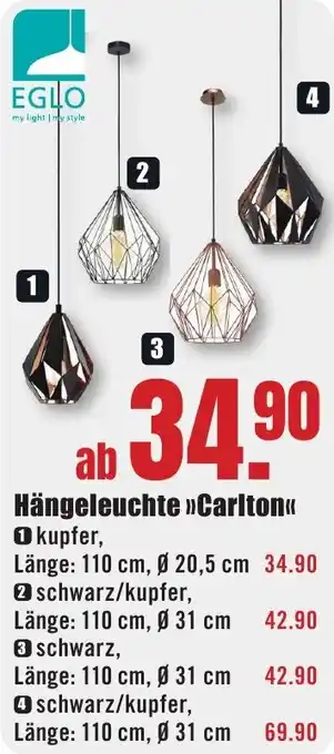 B1 Discount Baumarkt EGLO Hängeleuchte Carlton Angebot
