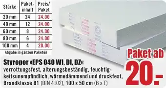 B1 Discount Baumarkt Styropor EPS 040 WI, DI, DZ Angebot