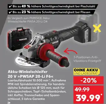 Kaufland Parkside akku-winkelschleifer 20 v pwsap 20-li f6 Angebot