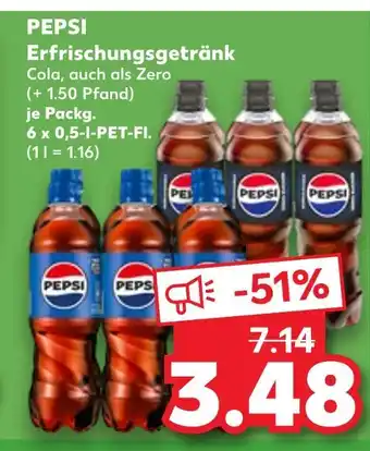 Kaufland Pepsi erfrischungsgetränk cola, auch als zero Angebot