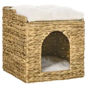 Netto Marken-Discount PawHut Rattan Katzenhaus Wasserhyazinthengras, Spanplatte, Plüsch (100% Polyester) Angebot