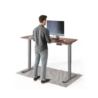 Netto Marken-Discount DESKSPACE Pro Plus Elektrisch Schreibtisch, Mahagoni Tischplatte / Grau Gestell / 140x70 cm Angebot