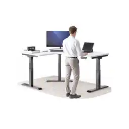 Netto Marken-Discount DESKSPACE Elektrisch höhenverstellbarer Eck-Tisch, Weiß Tischplatte / Schwarz Gestell Angebot