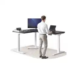 Netto Marken-Discount DESKSPACE Elektrisch höhenverstellbarer Eck-Tisch, Schwarz Tischplatte / Weiß Gestell Angebot