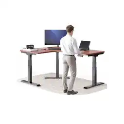 Netto Marken-Discount DESKSPACE Elektrisch höhenverstellbarer Eck-Tisch, Mahagoni Tischplatte / Schwarz Gestell Angebot