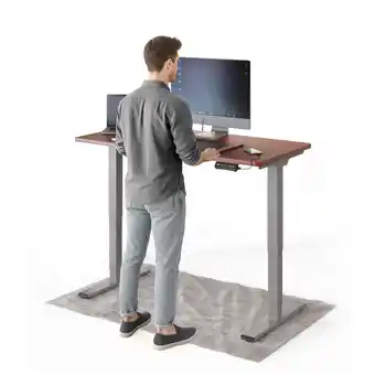 Netto Marken-Discount DESKSPACE Pro Plus Elektrisch Schreibtisch, Mahagoni Tischplatte / Grau Gestell / 120x60 cm Angebot
