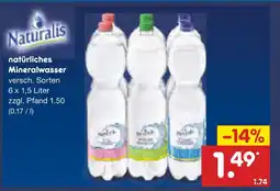 Netto Marken-Discount Naturalis natürliches mineralwasser Angebot