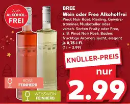 Kaufland BREE Wein oder Free Alkoholfrei Angebot