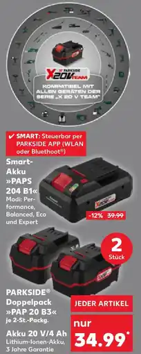 Kaufland PARKSIDE Doppelpack PAP 20 B3 Akku 20 V/4 Ah - Smart- Akku PAPS 204 B1 Angebot