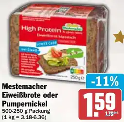 AEZ Mestemacher Eiweißbrote oder Pumpernickel Angebot