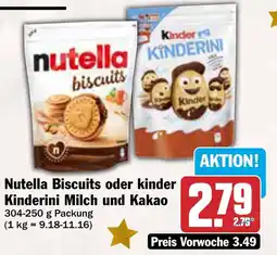 AEZ Nutella Biscuits oder kinder Kinderini Milch und Kakao Angebot