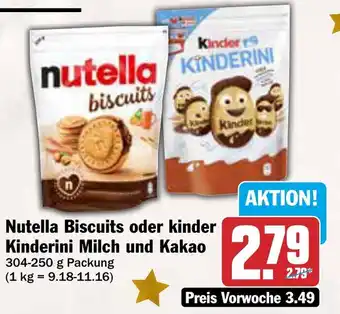 AEZ Nutella Biscuits oder kinder Kinderini Milch und Kakao Angebot