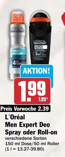 AEZ L'Oréal Men Expert Deo Spray oder Roll-on Angebot