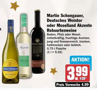 AEZ Martin Schongauer, Deutsches Weintor oder Moselland Akzente Rebsortenweine Angebot