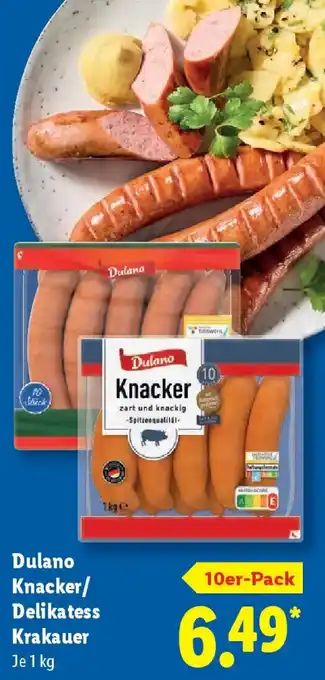 Lidl Dulano Knacker/ Delikatess Krakauer Angebot