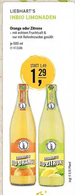 Reformhaus Bacher Liebhart's Inbio Limonaden Orange Oder Zitrone Angebot