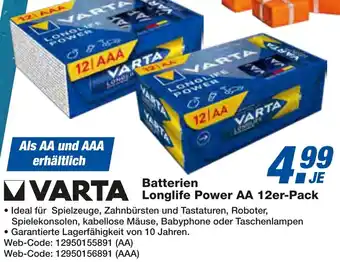 expert Techno Land VARTA Batterien Longlife Power AA 12er-Pack Angebot