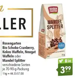 CITTI Markt Rosengarten Bio Schoko-Cranberry, Kokos Waffeln, Nougat Waffeln oder Mandel-Splitter Angebot