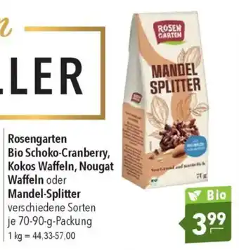 CITTI Markt Rosengarten Bio Schoko-Cranberry, Kokos Waffeln, Nougat Waffeln oder Mandel-Splitter Angebot