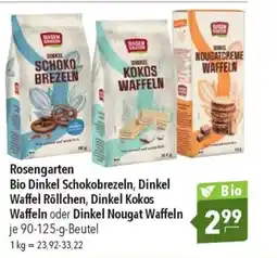CITTI Markt Rosengarten Bio Dinkel Schokobrezeln, Dinkel Waffel Röllchen, Dinkel Kokos Waffeln oder Dinkel Nougat Waffeln Angebot