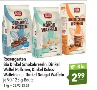 CITTI Markt Rosengarten Bio Dinkel Schokobrezeln, Dinkel Waffel Röllchen, Dinkel Kokos Waffeln oder Dinkel Nougat Waffeln Angebot