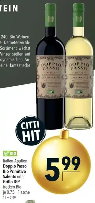 CITTI Markt Doppio Passo Bio Primitivo Salento oder Grillo IGP Angebot