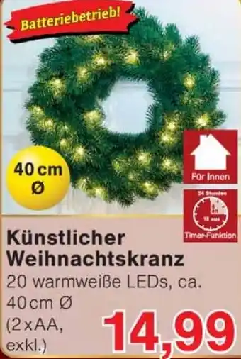 Wiglo Wunderland Künstlicher Weihnachtskranz Angebot