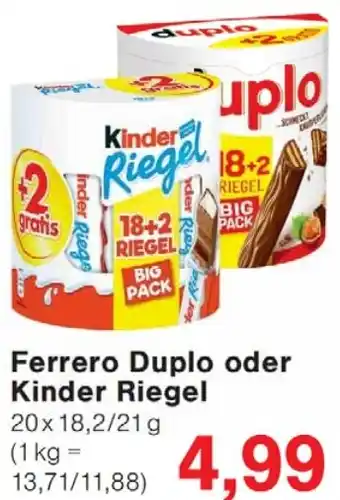 Wiglo Wunderland Ferrero Duplo oder Kinder Riegel Angebot