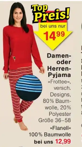 Wiglo Wunderland Damen oder Herren- Pyjama Angebot