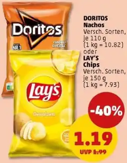 PENNY DORITOS Nachos oder LAY'S Chips Angebot