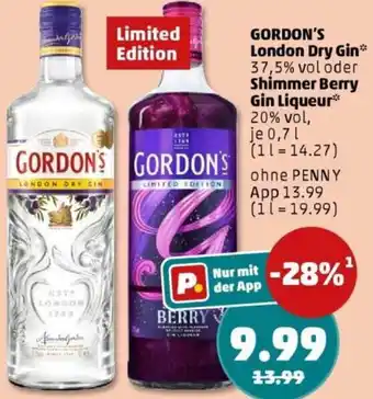 PENNY GORDON'S London Dry Gin oder Shimmer Berry Gin Liqueur Angebot