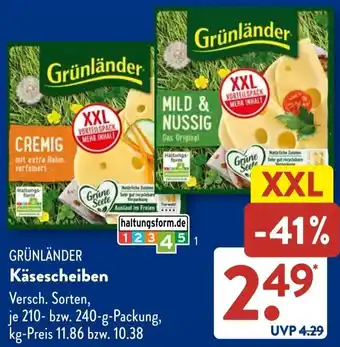 Aldi Süd GRÜNLÄNDER Käsescheiben Angebot
