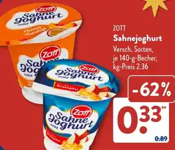 Aldi Süd ZOTT Sahnejoghurt Angebot