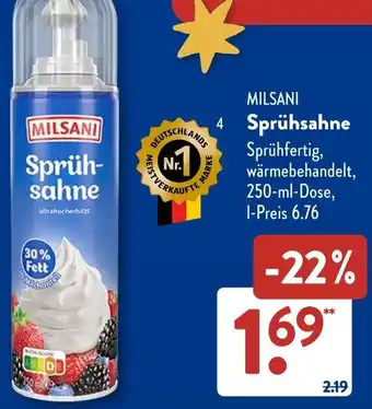 Aldi Süd MILSANI Sprühsahne Angebot