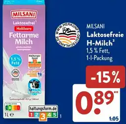 Aldi Süd MILSANI Laktosefreie H-Milch Angebot