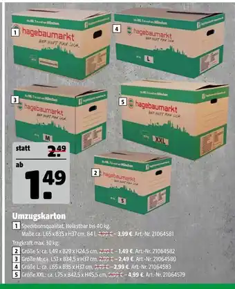 Hagebau Hagebaumarkt umzugskarton speditionsqualität Angebot