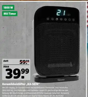 Hagebau Tristar keramikheizlüfter ka-5074 Angebot